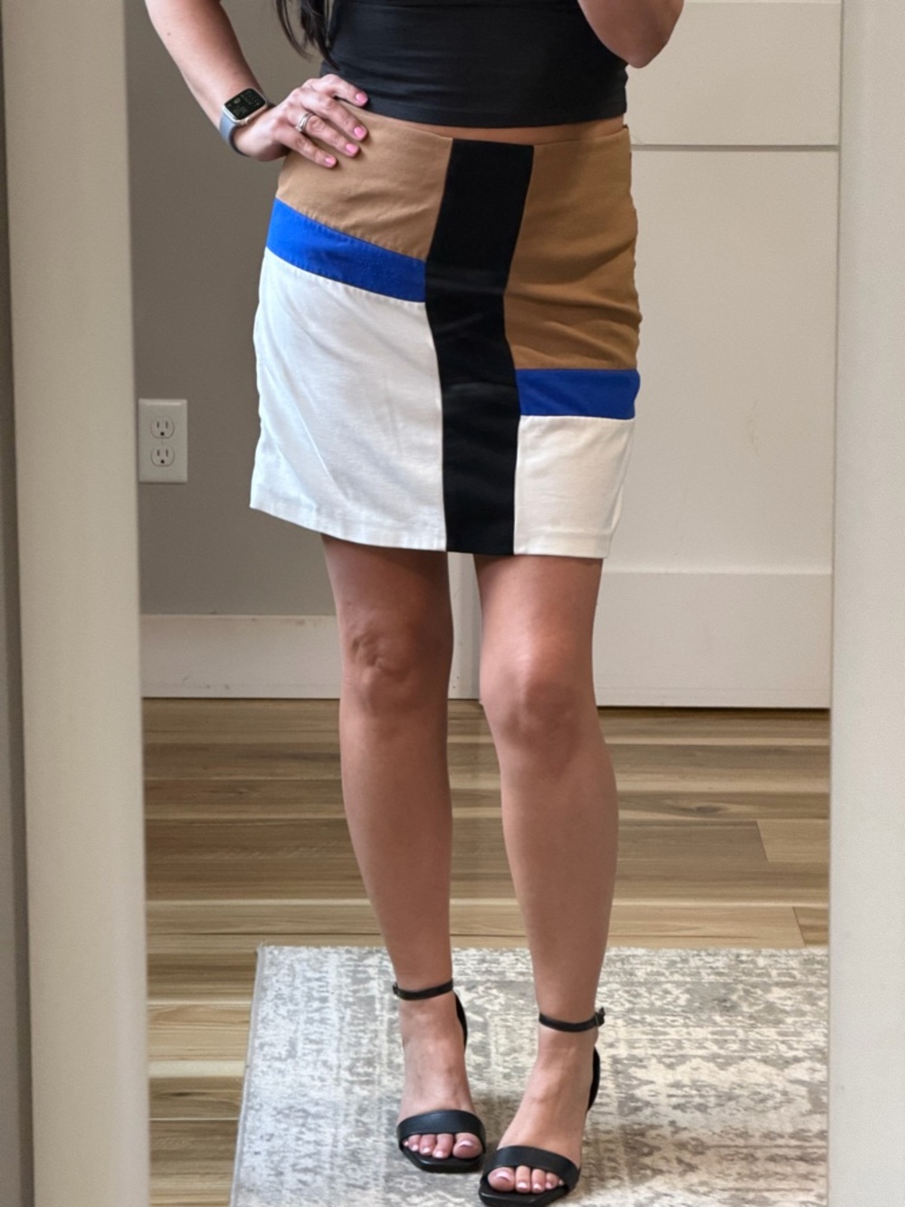 Diane Von Furstenberg Colorblock Mini Skirt in Tan, Black, Blue & White